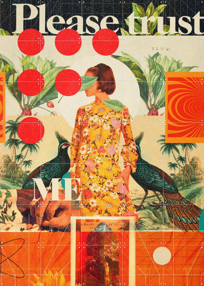 IXXI Please trust me, Frank Moth - 100 x 140 cm - Gratis ophangtool - Grote wanddecoratie en posters - Geometrische Kunst, Collage, Vintage, Klassiek