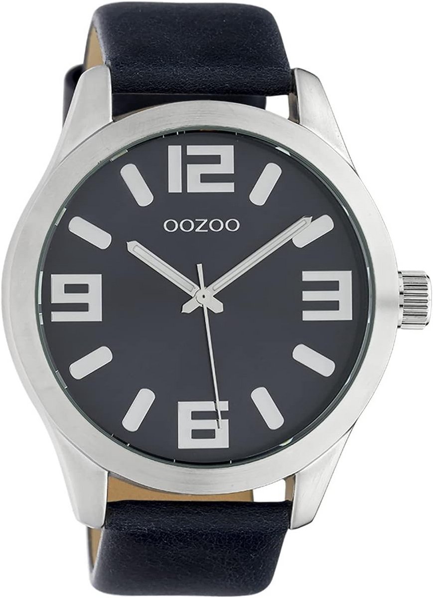 Herenhorloge XL 47mm Donkerblauw Quartz Analoge Leren Band