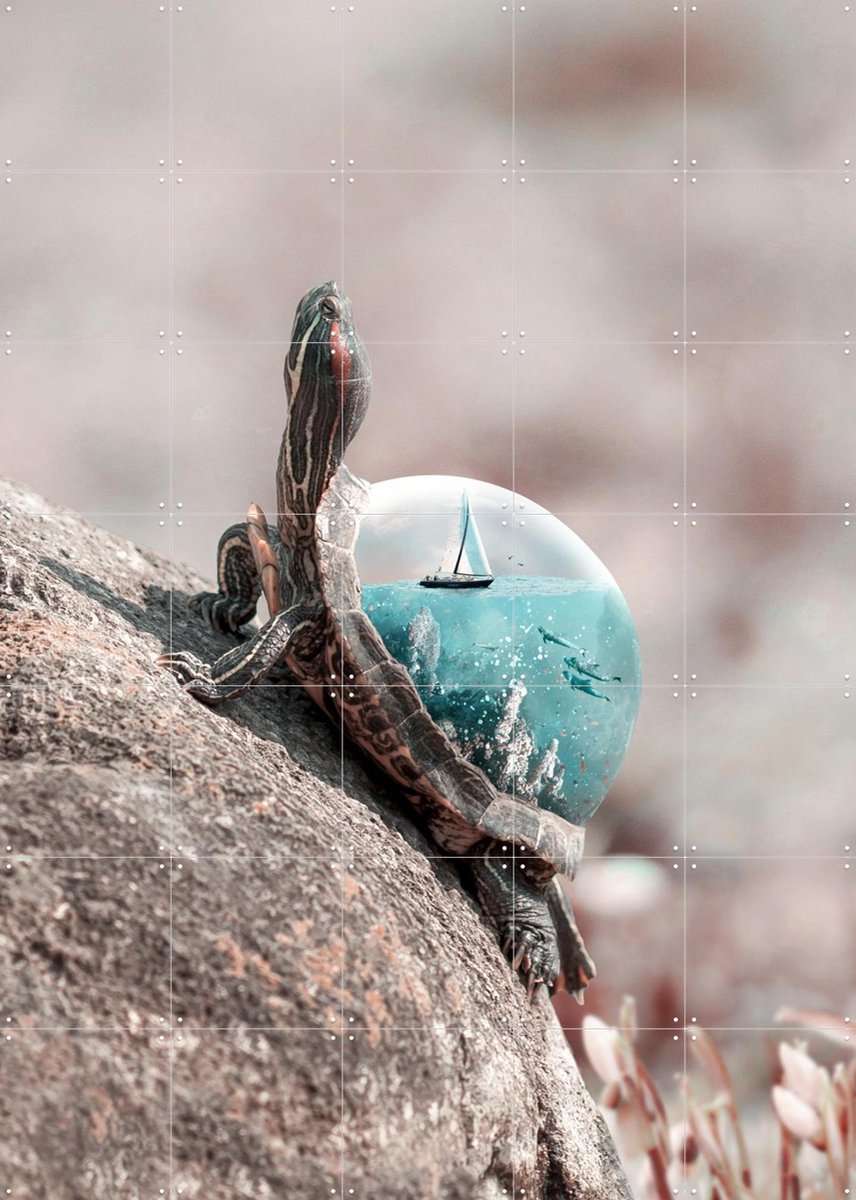 IXXI Aqua Turtle, Julien Tabet - 100 x 140 cm - Gratis ophangtool - Grote wanddecoratie en posters - Surrealisme, Digitale Kunst, Speels, Woonkamer