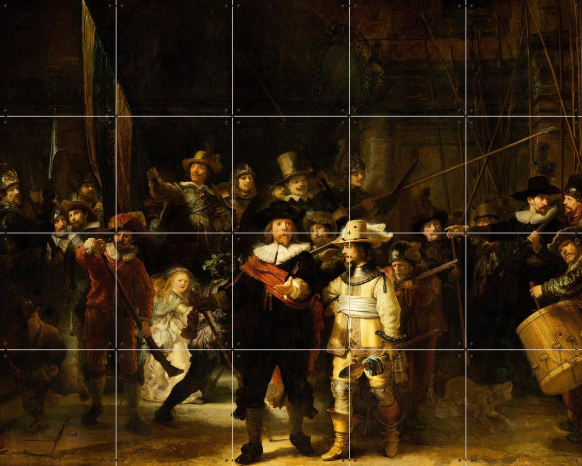 IXXI De Nachtwacht, Rembrandt van Rijn & Rijksmuseum - 100 x 80 cm - Gratis ophangtool - Grote wanddecoratie en posters - Klassiek, Olieverf