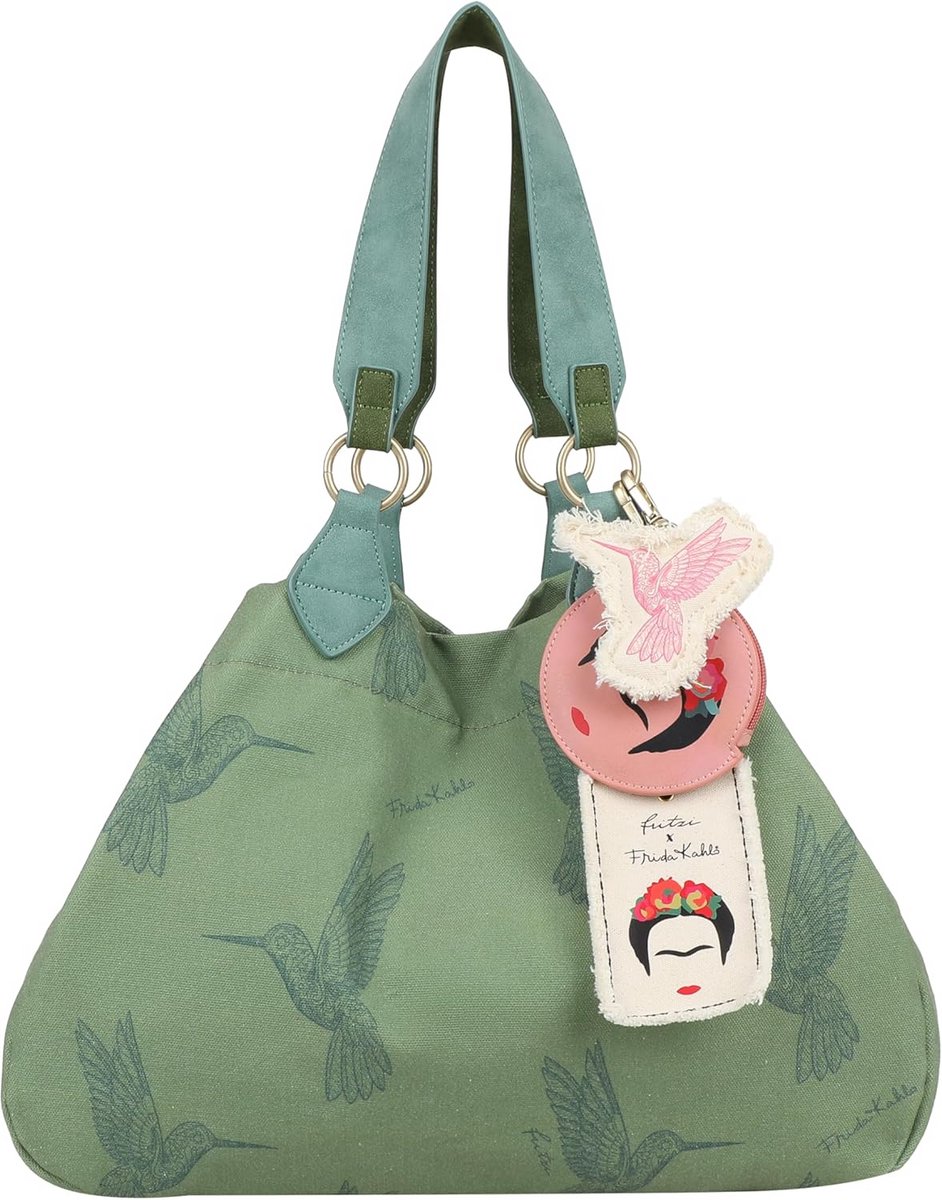 Grote Shopper Tas Met Kolibrie Print Canvas Groen