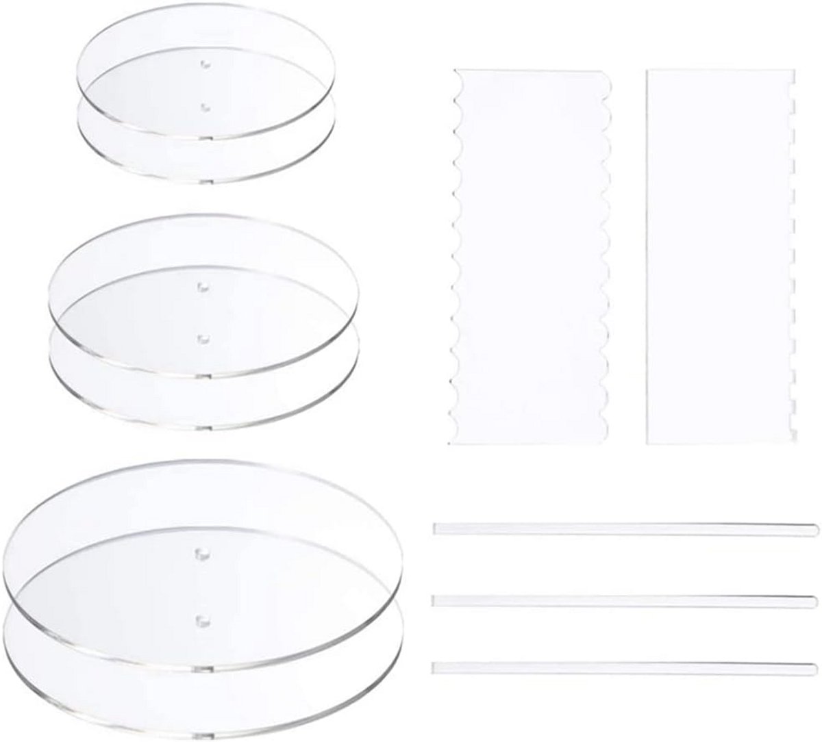 Ronde Acryl Taart Onderborden Set met Schrapers en Steunstok