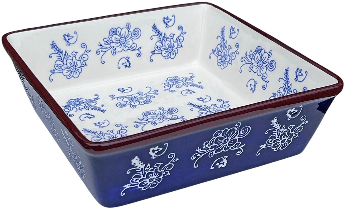 Lavandoux - Ovenschaal - Keramiek - Vierkant - 20x20cm - Floral Lace Blue