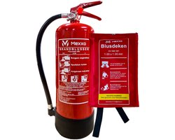 Mexxo blusset - Brandblusser 6 kg ABC + Blusdeken 100x100 cm - Montagebeugel en keuringssticker