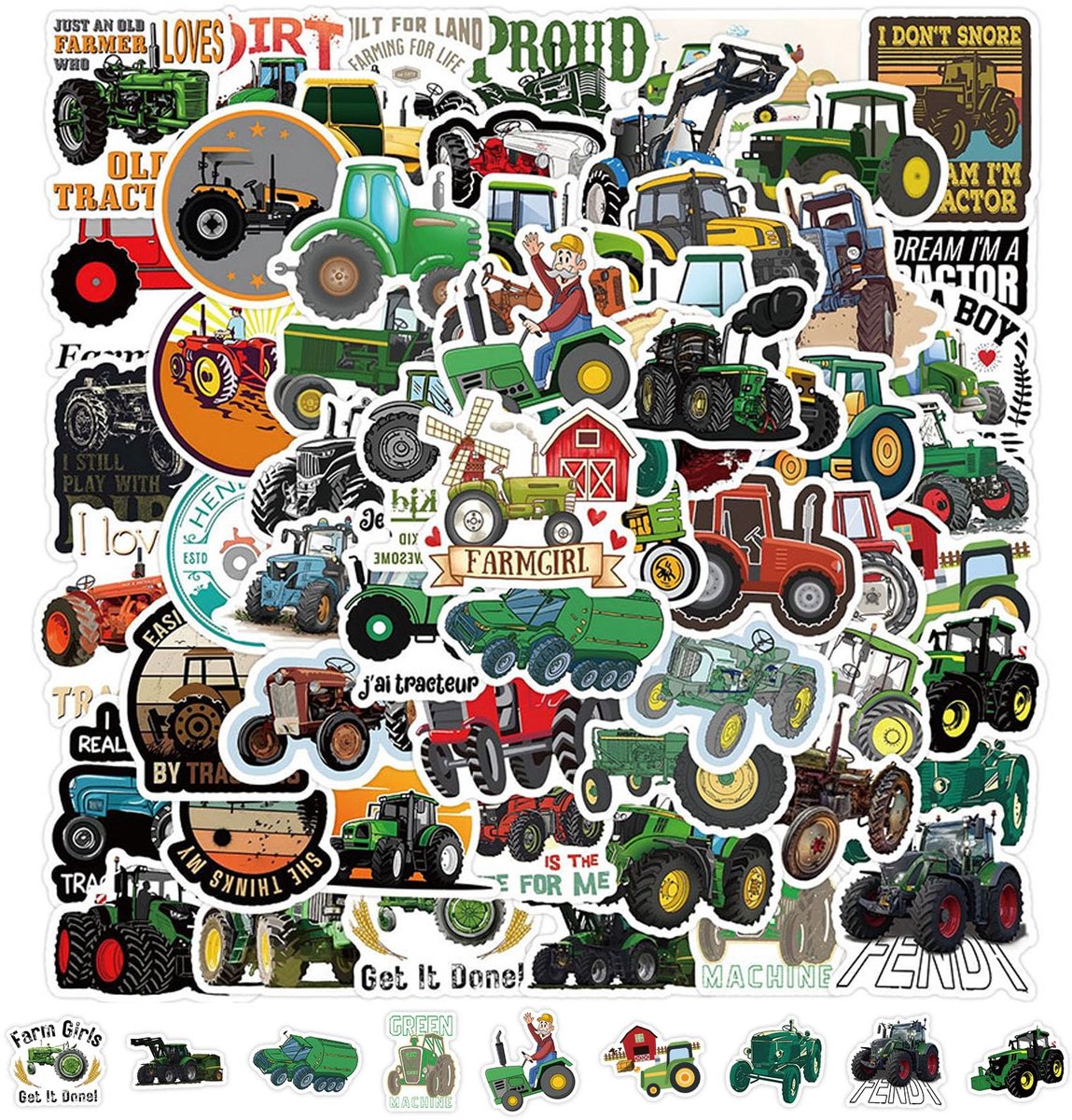 Tractorstickers - Waterdicht en Herbruikbaar - Set van 60 Stuks (4-8 cm)