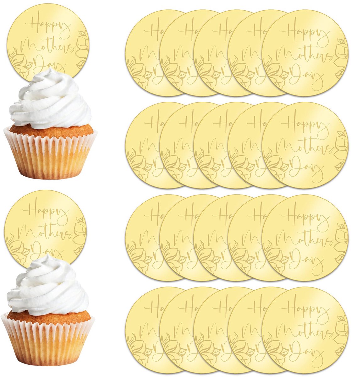 Taarttoppers Moederdag - Gouden Spiegel Acryl - 20 Stuks