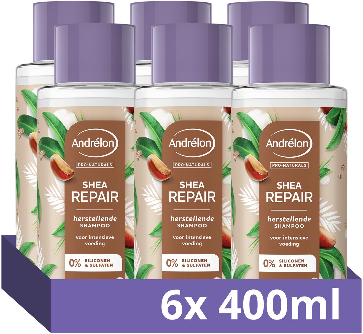 Bol.com Andrélon Pro Nature Shea Strong Repair Shampoo - 6 x 400 ml - Voordeelverpakking aanbieding