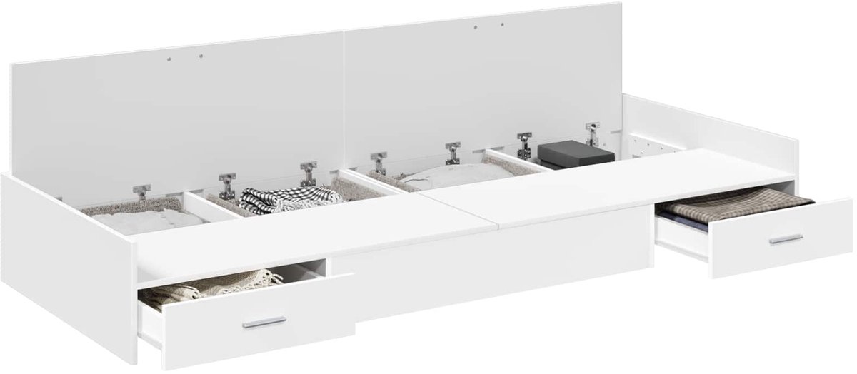 vidaXL - Bedframe - met - hoofdeinde - met - lade - Wit - 90 - x - 200 - cm - Bewerkt - ho