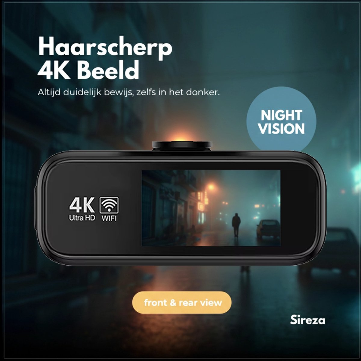 Sireza® D3 - Dashcam - Dashcam Voor Auto - Dual Dashcam - Ultra 4K & UHD - Voor en Achter Camera - WiFi - 2 inch met App - GPS live locatie + snelheid - 64GB SD Kaart - Loop Opname - G Sensor -mini koevoet - NL/FR/ENG Handleiding + NL Systeem – foto 2