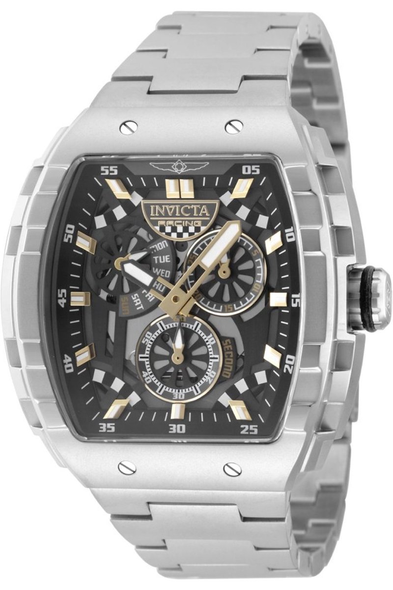 Invicta Invicta Racing 49218 Heren Horloge - Waterdicht - Analoog - Quartz Uurwerk - Roestvrij Staal met zwarte Wijzerplaat - 47mm