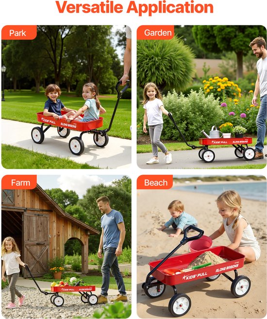 VEVOR Bolderwagen voor Kinderen Vanaf 18 Maanden, 1010x480x360 MM, Transportwagen met Een Laadvermogen Tot 80 KG, Handkar met Handvat, Ideaal Als Verjaardagscadeau voor Tuinieren, Strand en Kamperen, Rood van Merkloos — afbeelding 5