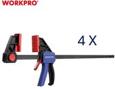 WORKPRO Heavy Duty Snelspan Lijmklem Set 4 stuks 600 mm Eenhandsklem Omschakelbaar naar Spreider 135 kg Klemdruk WP201032
