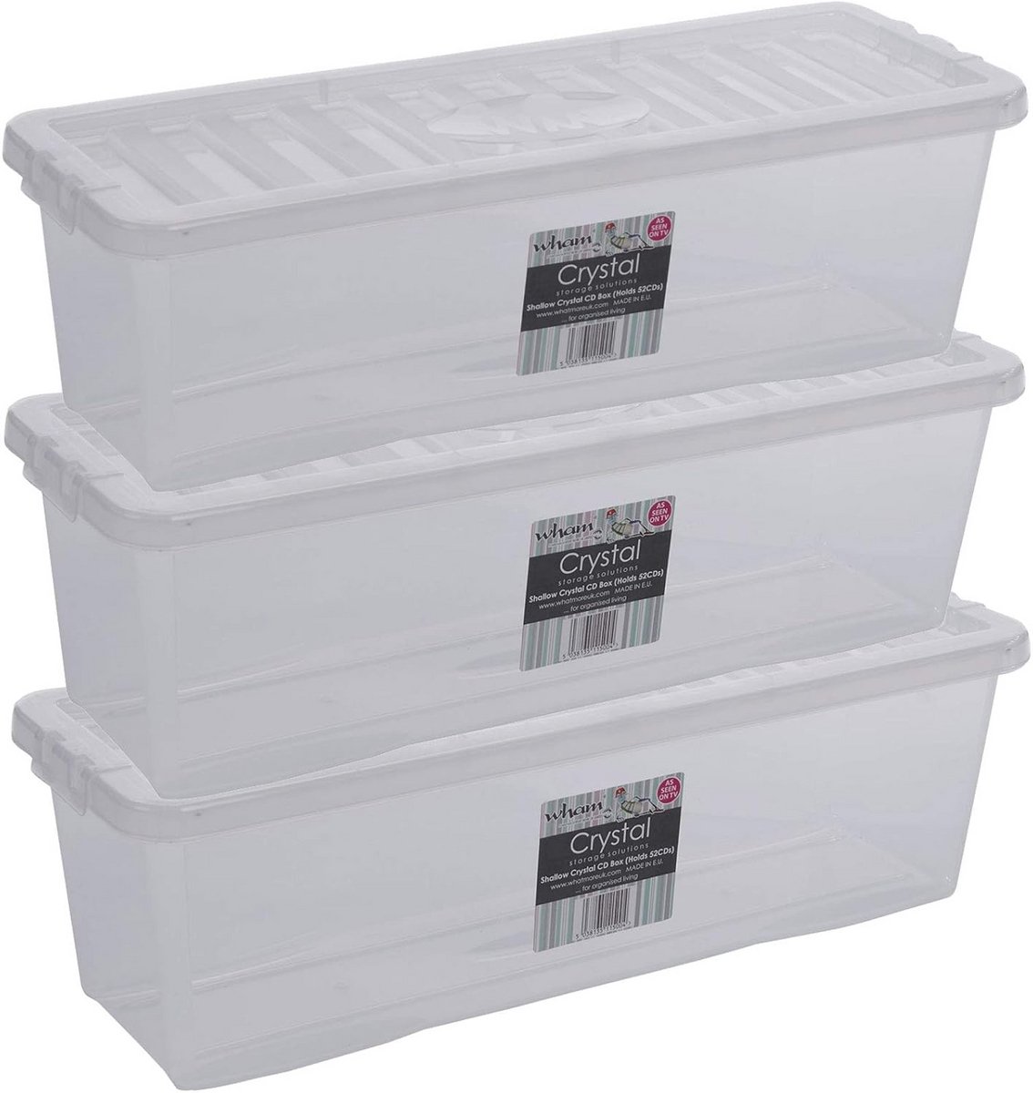 Set van 3 Stapelbare Opbergboxen voor Muziekcd's met Deksel - Transparant