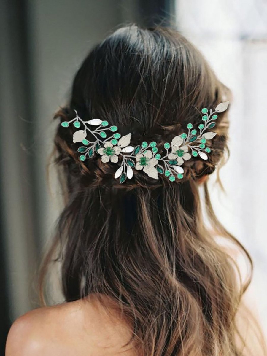 Groene Strass Bloemen Haarwijn Stuk voor Bruid en Bruidsmeisje