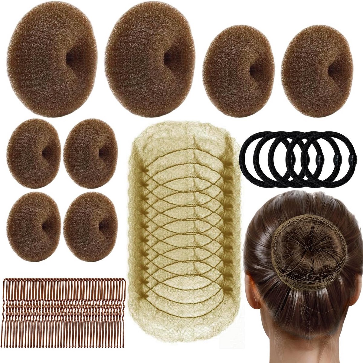 Grote Set Haar Donut en Knotjesmakers met Accessoires voor Dames en Kinderen