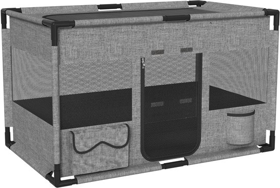 Huisdierenren / Puppyren & Kattenren – Waterafstotend & Ademend – Met Bovenklep, Zij-ingang en Opbergvakken – Grijs – 100 x 60 x 60 cm