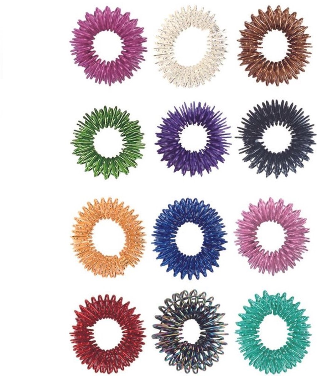 12 Stuks - Acupressuurringen - Vingermassageringen - Metaal - 2.5*2.5*0.8cm - 12 kleuren - Stressverlichtende vingermassageringen - Verlicht stress, angst en bevordert de bloedsomloop - Geschikt voor kinderen en volwassenen - Vingerdecompressie