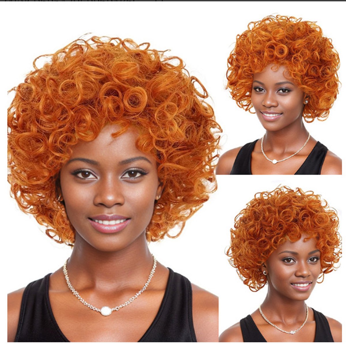 Daity 1 Oranje krullende pruik, korte damespruik in Afro-Amerikaanse stijl uit de jaren 70, unisex, hittebestendige synthetische pruik voor volwassenen, geschikt voor cosplay (oranje)