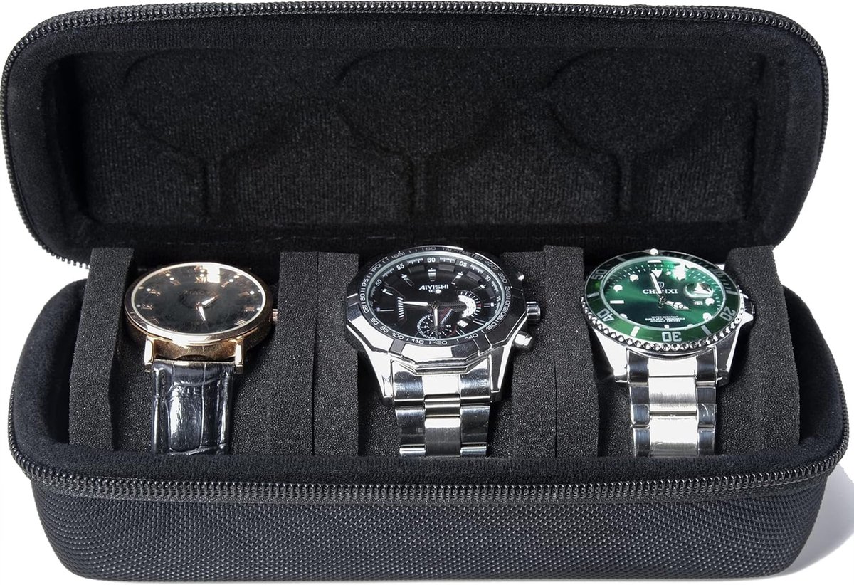 3-vaks harde reis horlogedoos - Unisex opbergdoos - Horloge-organizer - Met schokbestendige horlogehouder