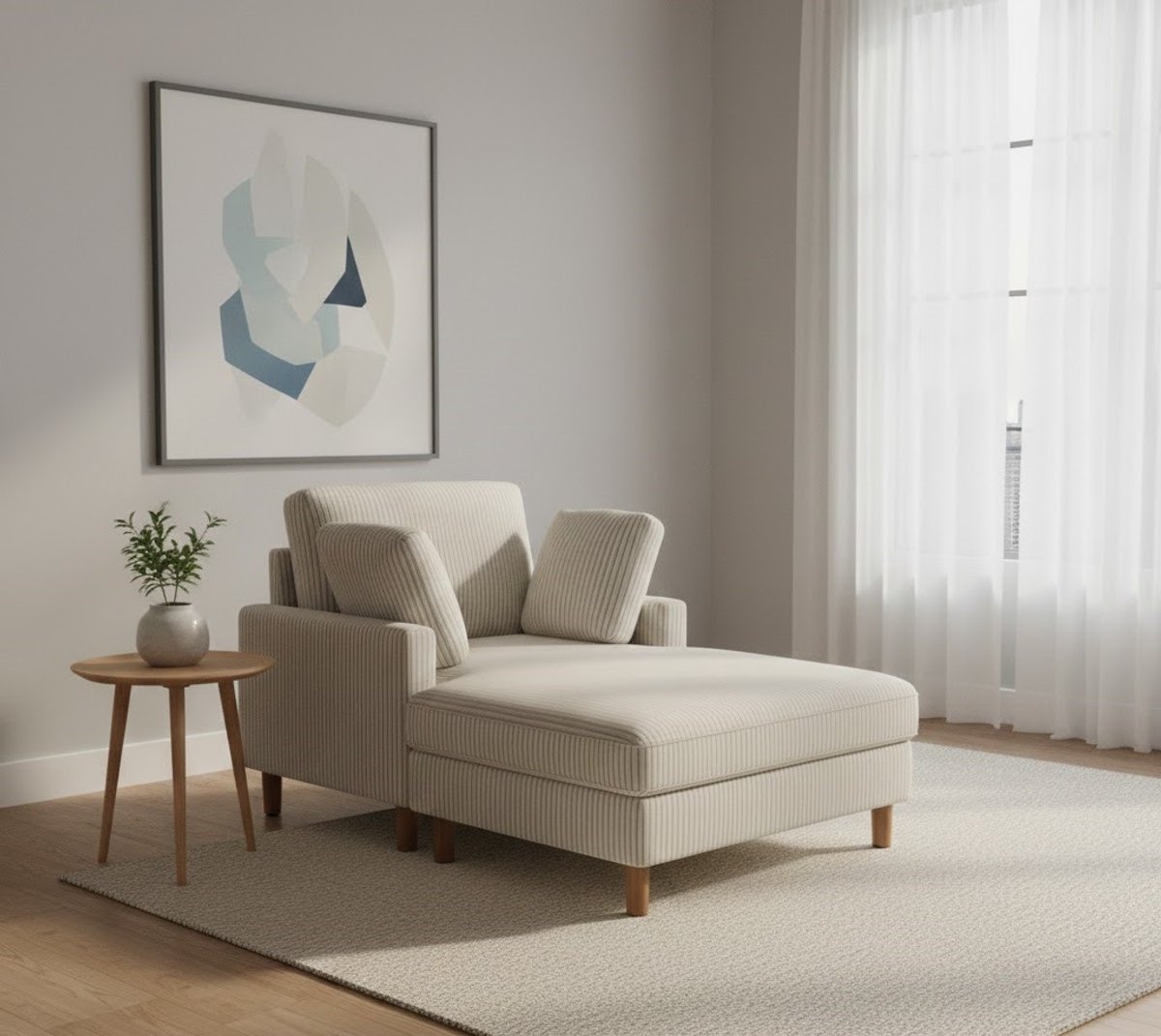 Luxe Corduroy Slaapbank – 2-in-1 Slaap- en Relaxstoel met Kussens – Comfortabele Slaapstoel voor Woonkamer, Slaapkamer en Kantoor – Eenvoudige Montage zonder Gereedschap – 148 x 104 x 92 cm – Beige House&Garden