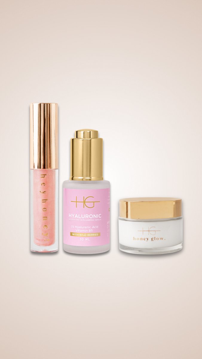HG Aesthetics Honing & Bessen Hydratatie Trio – Lipolie, 2% Hyaluronzuur Serum en Ceramide Dagcrème SPF 15 – Voor Gehydrateerde en Stralende Huid
