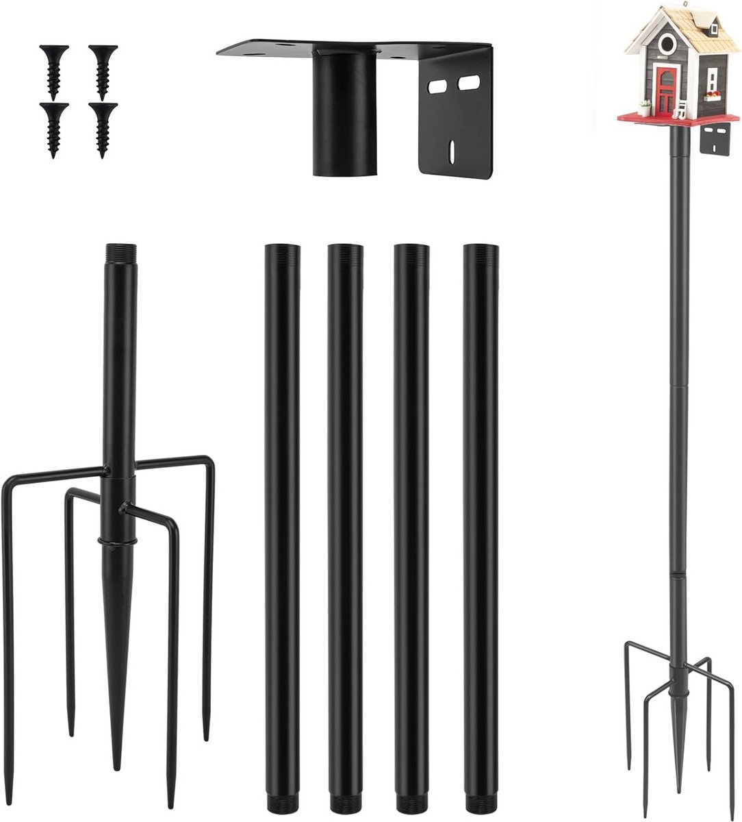 Verstelbare Vogelhuismast 203 cm - Stevige Metalen Standaard met Stabiele 5-Punts Basis