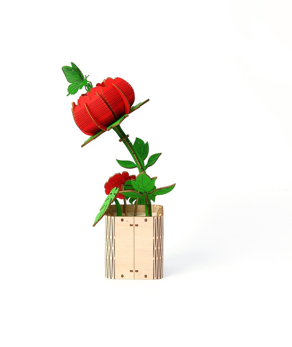 Pioenroos - 3D Puzzel met Handleiding - DIY - Miniatuur Modelbouw Hout Kinderen en Volwassenen - Houten bouwpakket - Assemblr