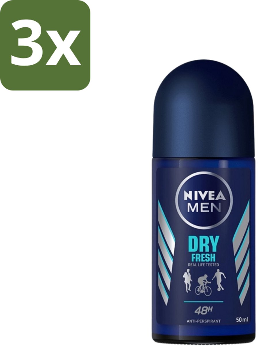 3 x Nivea - Men - Deodorant - Roller - Dry Fresh - 48 Uur Lang Werkend - 50 ml - NIVEA MEN Deodorant Roller - 48 Uur Bescherming - Anti-transpirant - Alcoholvrij - Frisheid