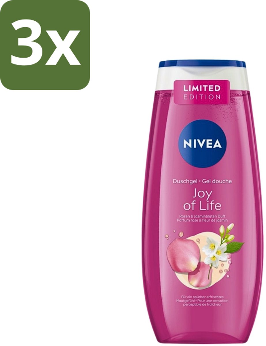 Nivea - Douchegel - Joy of Life - Verfrissend Effect - 250 ml - Bulkverpakking - 3 stuks