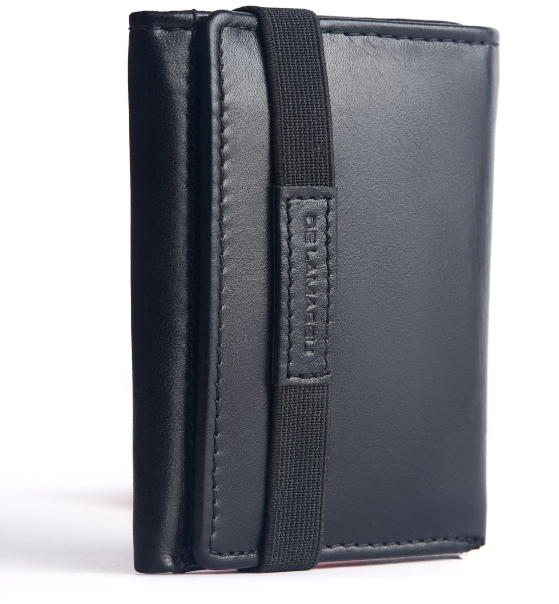 DE LAMASSU® (Tobias) Slim Portemonnee Heren – RFID Bescherming – Echt Leer – 10 Kaarten – Compact 8x10 cm – Met Ritsvak en Elastische Sluiting