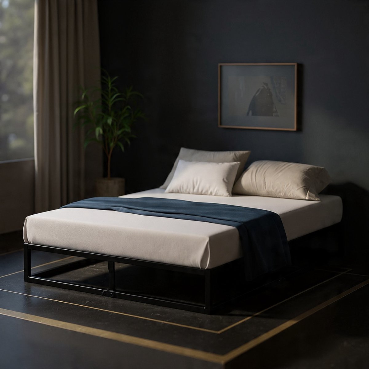 Modern SteelFlex Bedframe 100x200 cm – 25 cm Hoog – Stalen Onderstel met Houten Lattenbodem – Stevig, Piepvrij & Geschikt voor Traagschuim, Pocketvering en Hybride Matrassen - House & Garden