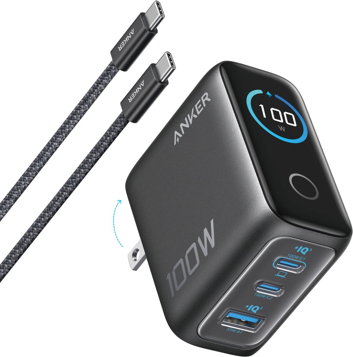 Anker Oplader 3 Usb Poorten 100W Power Delivery 3.1 Zwart