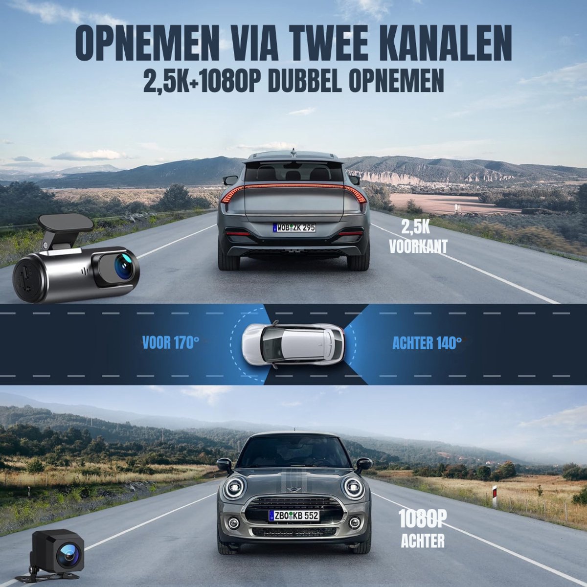 Florixa® Dashcam voor Auto Voor en Achter - Dashcam - Zwart - 8cm x 4cm x 5cm – foto 8