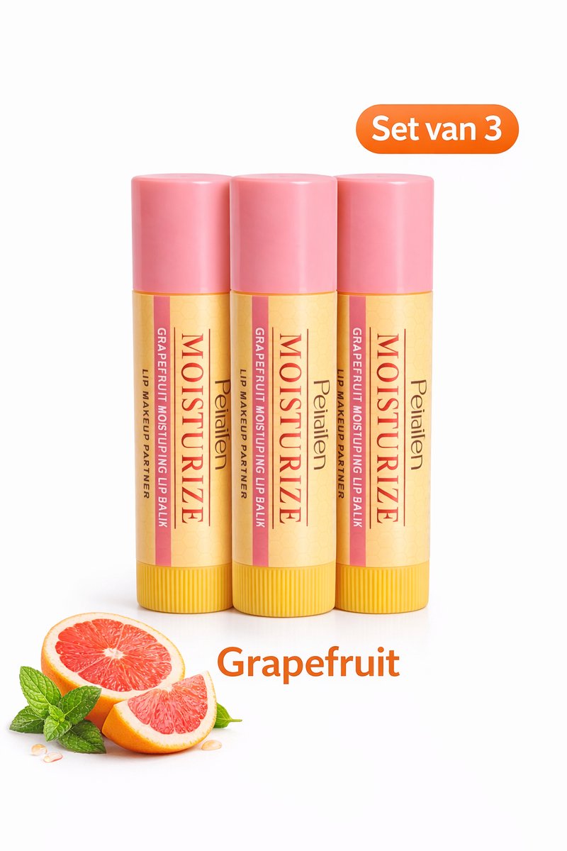 Set van 3 lippenbalsem – Grapefruit – lipbalm met sheaboter & bijenwas – verzorging & glans – 3x 4.7 g