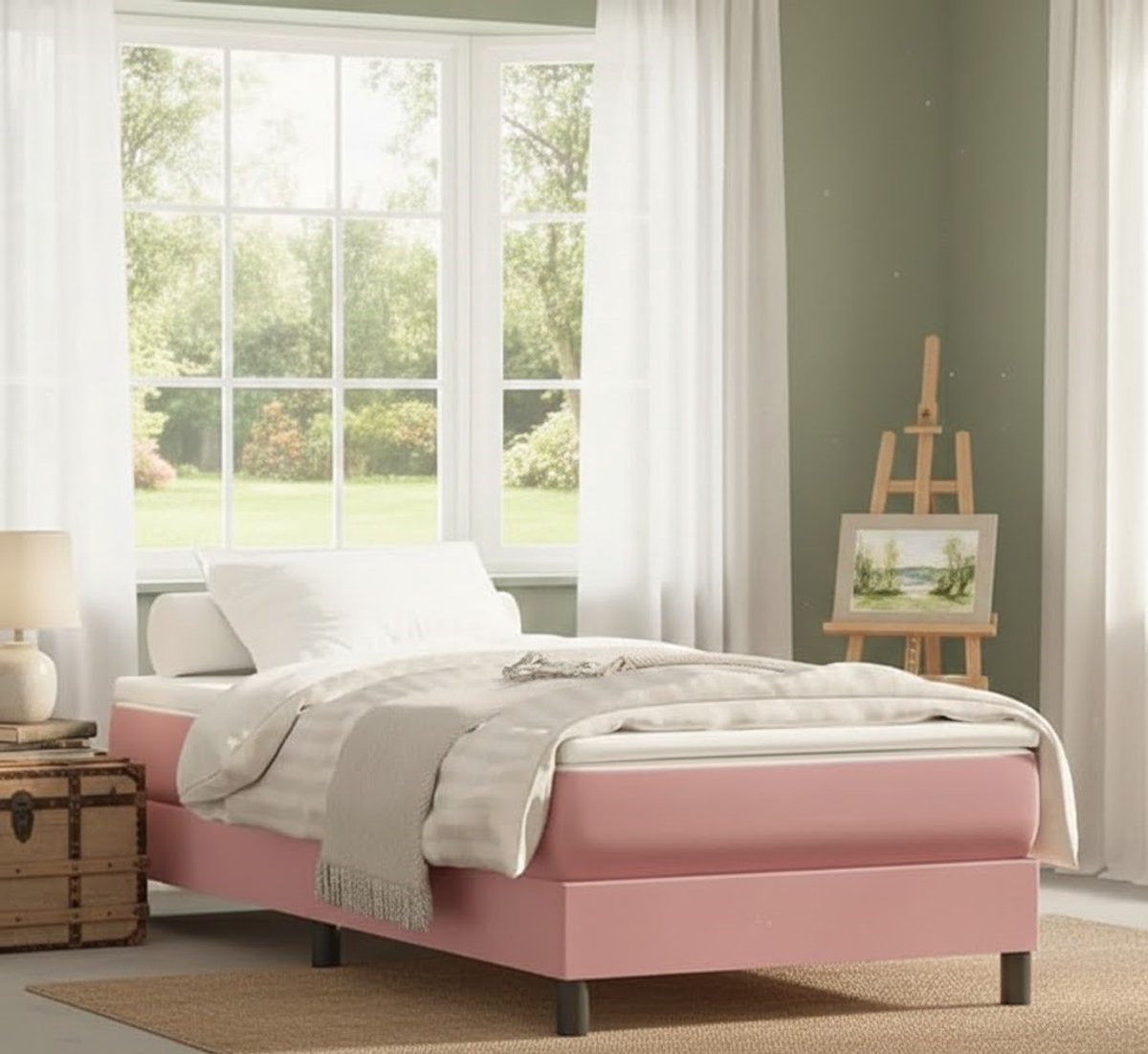 Luxueus Roze Fluwelen Bed 90x200 cm | Stijlvol Modern Eenpersoonsbed met Stevige Poten | House & Garden