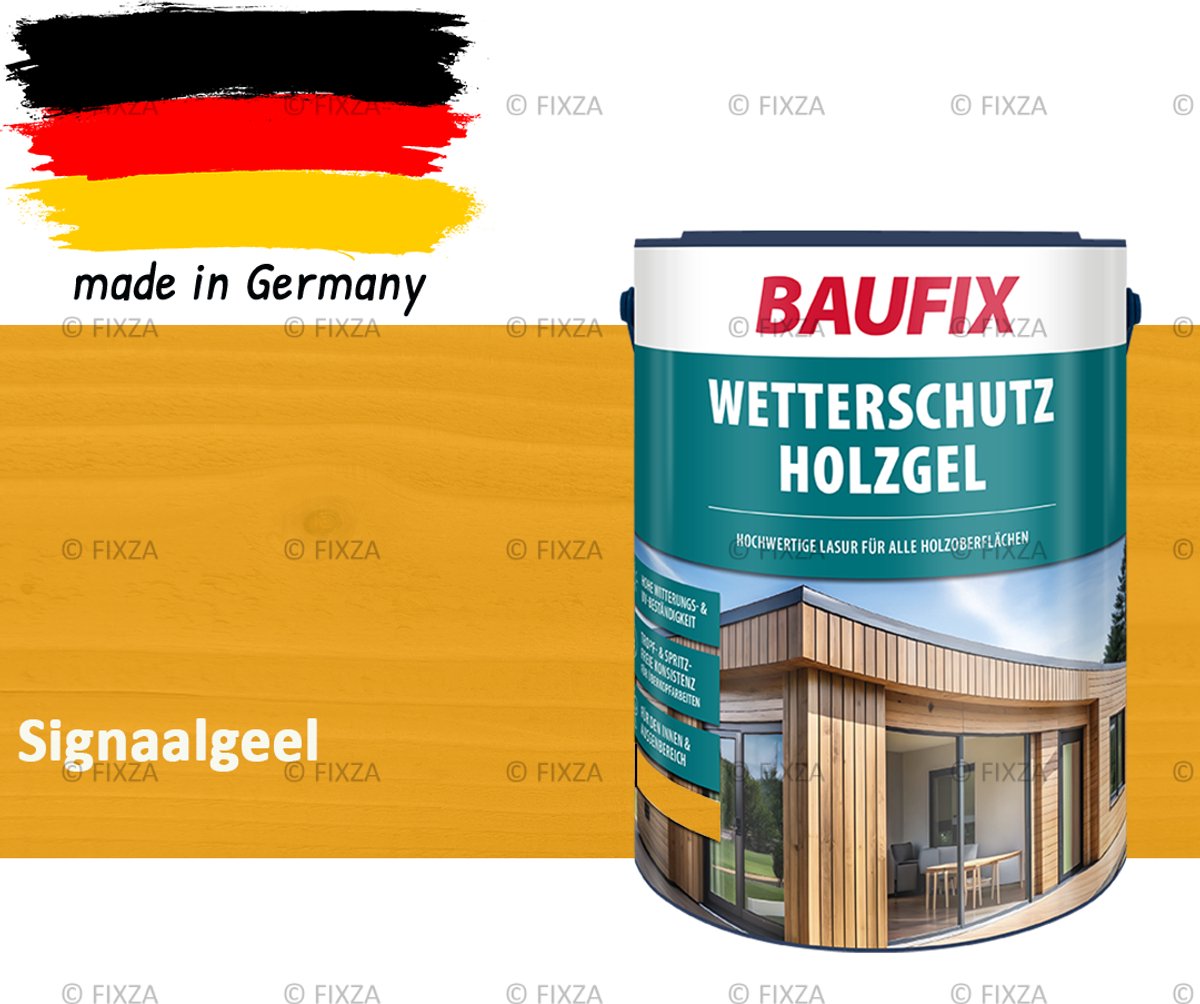 BAUFIX Buitenbeits – Signaalgeel – Zijdeglans – 5 Liter – Voor Schutting, Tuinhuis & Blokhut – UV- & Weerbestendig