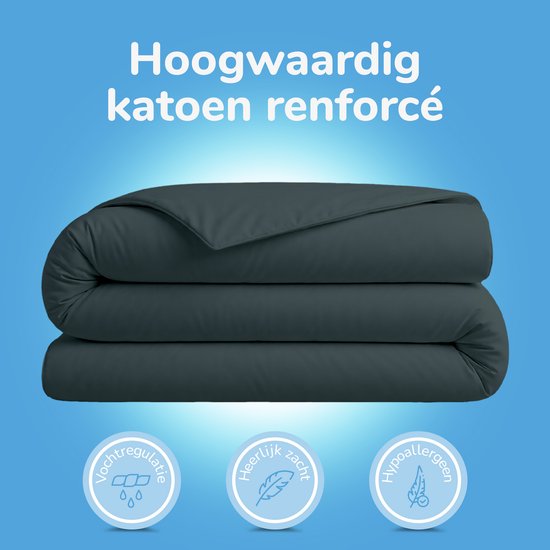 Decoware Dekbedovertrek Uni 200x220 cm - Donkergroen - Katoen - Met kussenslopen - Tweepersoons van Decoware — afbeelding 4