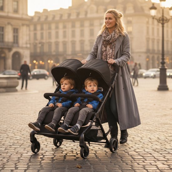 Mooiys Tess Twin Duo Buggy - Inclusief regenhoes - Inclusief Draagtas - Zwart van Merkloos — afbeelding 4