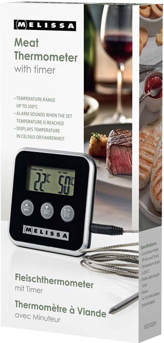 Melissa 16310241 - Vleesthermometer, tot 250°C, Alarm timer, LCD-scherm — cadeau in Kookcadeaus - foto 2