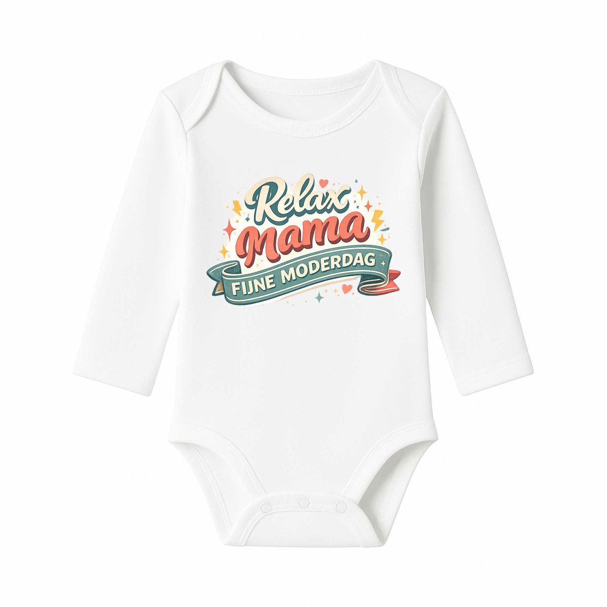 Romper Moederdag Baby – Relax Mama, fijne moederdag – Wit – Lange mouw – Maat 86/92