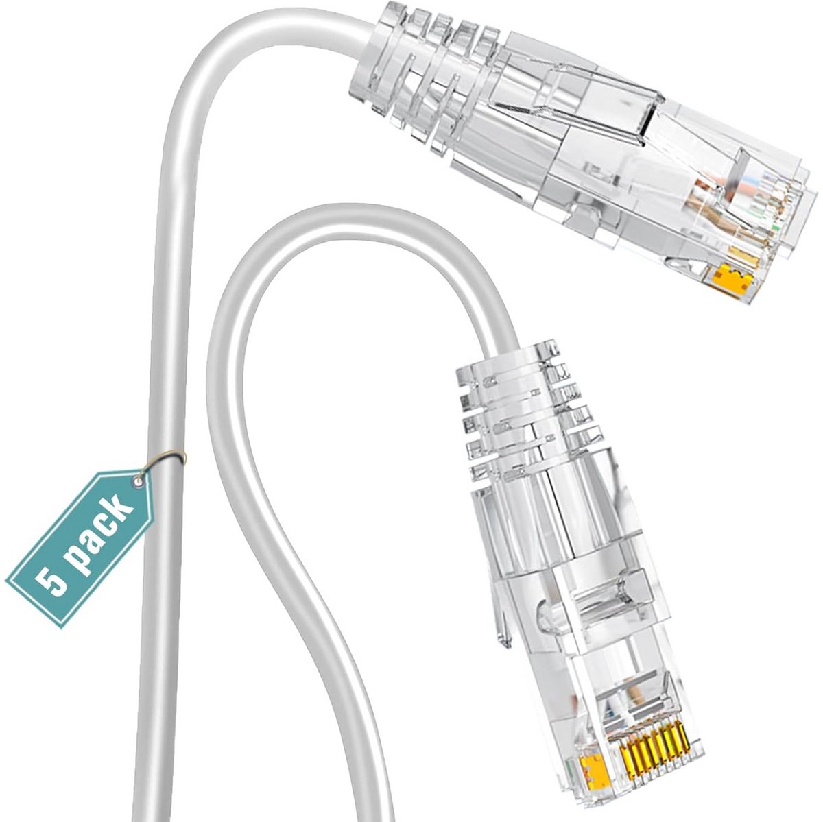 Set van 5 Korte Cat6a UTP Netwerkkabels 20 cm Wit voor Patchpanelen en Netwerkkasten