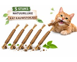 5 Stuks Natuurlijke Kauwstokjes voor Katten – Catnip Speelgoed – Gebitsverzorging, Frisse Adem & Kattenspeeltje voor Kitten en Kat