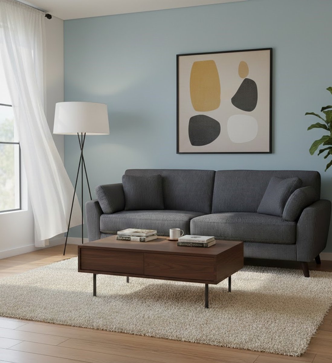 Luxe Corduroy 3-Zits Bank – Modern Design, Comfortabel & Duurzaam, Grijs, Hoge Poten, Perfect voor Woonkamer of Slaapkamer House&Garden