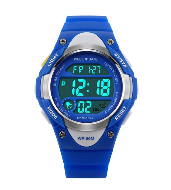 Kinderhorloge Chrono - Digitaal Horloge – Stopwatch - Alarm - Blauw - Ø37mm