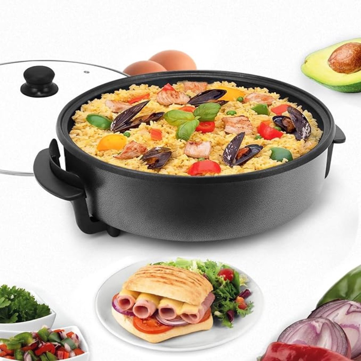 Florixa® Partypan -Airfryer -Hapjespan - makkelijke schoon te maken - Diameter 32 cm - Zwart - 42cm x 42cm x 7cm