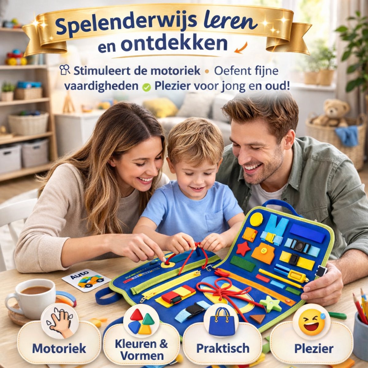 Montessori Busy Board Blauw – Activiteitenboek voor Peuters – Educatief Speelgoed - Motoriek Speelgoed - Leeftijd 1-3 Jaar - Motoriek Ontwikkeling — afbeelding 9