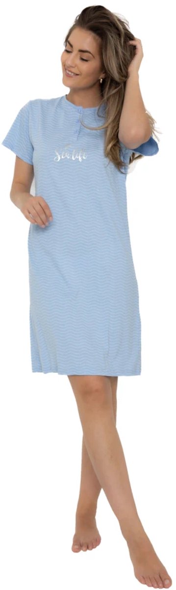 Cocodream dames nachthemd korte mouw - 100% katoen - maat S - Sealife - blue