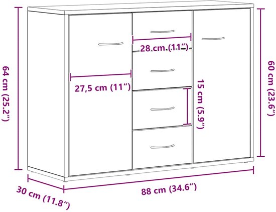 vidaXL - Buffet - 88x30x64 - cm - traité - bois - noir - couleur chêne
