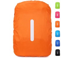 Waterdichte rugzakhoes - met reflecterende strepen - te gebruiken als hoes voor rugzak, wandelrugzak of fietstas - maat M - oranje