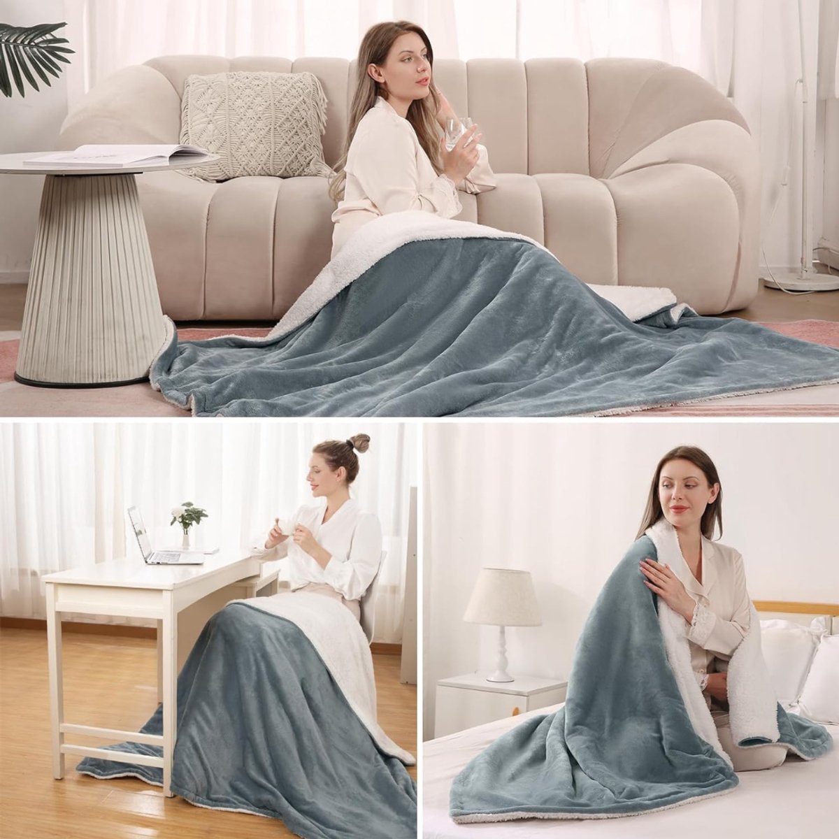 Aurixi® Elektrische Plaid Fleece Deken met 6 Warmte Niveaus - Licht Grijs - afbeelding 2